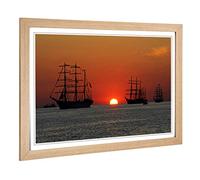 Big Box Art Framed Print of Sailing Ship Sunset Design | Wall Art Picture | Home Decor for Kitchen, Living, Dining Room, Lounge, Bedroom, Hallway, Office, Oak, A2 / 24.5x18 Inch / 62x45cm