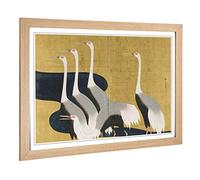 Big Box Art Framed Print of Sakai Hoitsu Cranes Oriental Japanese Design | Wall Art Picture | Home Decor for Kitchen, Living Room, Bedroom, Hallway, Oak, A2 / 24.5x18 Inch / 62x45cm