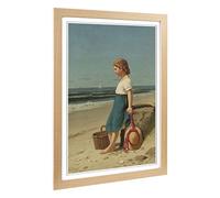 Big Box Art Framed Print of Samuel S. Carr Young Girl on The Beach Design | Wall Art Picture | Home Decor for Kitchen, Living Room, Bedroom, Hallway, Oak, A2 / 24.5x18 Inch / 62x45cm