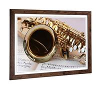 Big Box Art Framed Print of Saxophone Instrument & Sheet Music Design | Wall Art Picture | Home Decor for Kitchen, Living Room, Bedroom, Hallway, Walnut, A2 / 24.5x18 Inch / 62x45cm
