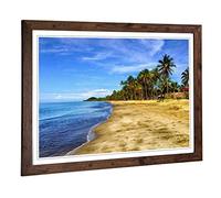 Big Box Art Framed Print of Seascape Tropical Fiji Beach (2) Design | Wall Art Picture | Home Decor for Kitchen, Living Room, Bedroom, Hallway, Walnut, A2 / 24.5x18 Inch / 62x45cm