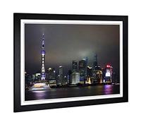Big Box Art Framed Print of Shanghai China Skyline (1) Design | Wall Art Picture | Home Decor for Kitchen, Living, Dining Room, Bedroom, Hallway, Office, Black, A2 / 24.5x18 Inch / 62x45cm