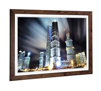 Big Box Art Framed Print of Shanghai China Skyline (3) Design | Wall Art Picture | Home Decor for Kitchen, Living, Dining Room, Bedroom, Hallway, Office, Walnut, A2 / 24.5x18 Inch / 62x45cm