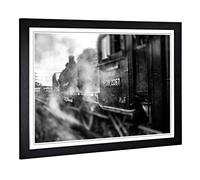 Big Box Art Framed Print of Steam Train Railway Design | Wall Art Picture | Home Decor for Kitchen, Living, Dining Room, Lounge, Bedroom, Hallway, Office, Black, A2 / 24.5x18 Inch / 62x45cm