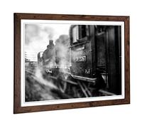 Big Box Art Framed Print of Steam Train Railway Design | Wall Art Picture | Home Decor for Kitchen, Living, Dining Room, Lounge, Bedroom, Hallway, Office, Walnut, A2 / 24.5x18 Inch / 62x45cm