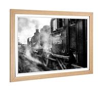 Big Box Art Framed Print of Steam Train Railway Design | Wall Art Picture | Home Decor for Kitchen, Living, Dining Room, Lounge, Bedroom, Hallway, Office, Oak, A2 / 24.5x18 Inch / 62x45cm