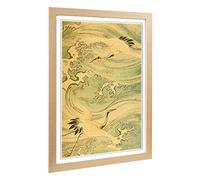 Big Box Art Framed Print of Storks Japanese Oriental Design | Wall Art Picture | Home Decor for Kitchen, Living, Dining Room, Bedroom, Hallway, Office, Oak, A2 / 24.5x18 Inch / 62x45cm