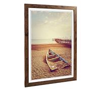 Big Box Art Framed Print of Stranded Boat on Beach Pier Seascape Design | Wall Art Picture | Home Decor for Kitchen, Living Room, Bedroom, Hallway, Walnut, A2 / 24.5x18 Inch / 62x45cm