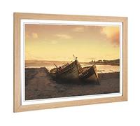 Big Box Art Framed Print of Stranded Boats on The Beach Design | Wall Art Picture | Home Decor for Kitchen, Living, Dining Room, Bedroom, Hallway, Office, Oak, A2 / 24.5x18 Inch / 62x45cm