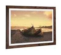 Big Box Art Framed Print of Stranded Boats on The Beach Design | Wall Art Picture | Home Decor for Kitchen, Living, Dining Room, Bedroom, Hallway, Office, Walnut, A2 / 24.5x18 Inch / 62x45cm