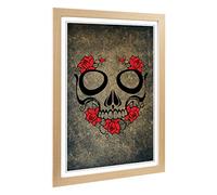 Big Box Art Framed Print of Sugar Skull (3) Design | Wall Art Picture | Home Decor for Kitchen, Living, Dining Room, Bedroom, Hallway, Office, Oak, A2 / 24.5x18 Inch / 62x45cm