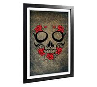 Big Box Art Framed Print of Sugar Skull (3) Design | Wall Art Picture | Home Decor for Kitchen, Living, Dining Room, Bedroom, Hallway, Office, Black, A2 / 24.5x18 Inch / 62x45cm