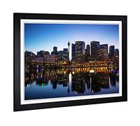 Big Box Art Framed Print of Sydney Australia Skyline 2 Design | Wall Art Picture | Home Decor for Kitchen, Living, Dining Room, Bedroom, Hallway, Office, Black, A2 / 24.5x18 Inch / 62x45cm