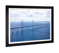 Big Box Art Framed Print of The Oresund Bridge Sweden Denmark Design | Wall Art Picture | Home Decor for Kitchen, Living Room, Bedroom, Hallway, Black, A2 / 24.5x18 Inch / 62x45cm