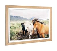 Big Box Art Framed Print of The Three Horses Design | Wall Art Picture | Home Decor for Kitchen, Living, Dining Room, Lounge, Bedroom, Hallway, Office, Oak, A2 / 24.5x18 Inch / 62x45cm