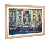 Big Box Art Framed Print of Trevi Fountain Rome Italy Design | Wall Art Picture | Home Decor for Kitchen, Living, Dining Room, Bedroom, Hallway, Office, Oak, A2 / 24.5x18 Inch / 62x45cm
