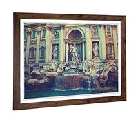 Big Box Art Framed Print of Trevi Fountain Rome Italy Design | Wall Art Picture | Home Decor for Kitchen, Living, Dining Room, Bedroom, Hallway, Office, Walnut, A2 / 24.5x18 Inch / 62x45cm