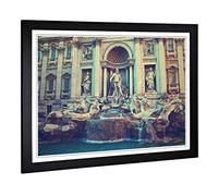 Big Box Art Framed Print of Trevi Fountain Rome Italy Design | Wall Art Picture | Home Decor for Kitchen, Living, Dining Room, Bedroom, Hallway, Office, Black, A2 / 24.5x18 Inch / 62x45cm