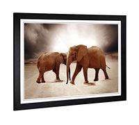 Big Box Art Framed Print of Two Elephants (2) Design | Wall Art Picture | Home Decor for Kitchen, Living, Dining Room, Lounge, Bedroom, Hallway, Office, Black, A2 / 24.5x18 Inch / 62x45cm
