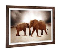 Big Box Art Framed Print of Two Elephants (2) Design | Wall Art Picture | Home Decor for Kitchen, Living, Dining Room, Lounge, Bedroom, Hallway, Office, Walnut, A2 / 24.5x18 Inch / 62x45cm