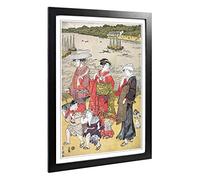 Big Box Art Framed Print of Utagawa Japanese Oriental Women at Takanawa Beach Design | Wall Art Picture| Home Decor for Kitchen, Living Room, Bedroom, Hallway, Black, A2 / 24.5x18 Inch / 62x45cm