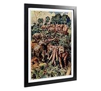 Big Box Art Framed Print of Vintage H Johnston Elephants Destroying a Palm Grove Design | Wall Art Picture| Home Decor for Kitchen, Living Room, Bedroom, Office, Black, A2 / 24.5x18 Inch / 62x45cm