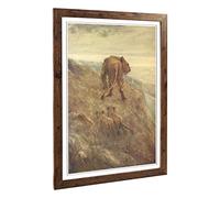 Big Box Art Framed Print of Vintage John Macallan Swan Lion and Cubs Design | Wall Art Picture | Home Decor for Kitchen, Living Room, Bedroom, Hallway, Walnut, A2 / 24.5x18 Inch / 62x45cm