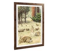 Big Box Art Framed Print of Vintage Karl Ludwig Hartig Wild Rabbits Design | Wall Art Picture | Home Decor for Kitchen, Living Room, Bedroom, Hallway, Walnut, A2 / 24.5x18 Inch / 62x45cm