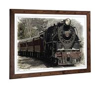 Big Box Art Framed Print of Vintage Steam Train (3) Design | Wall Art Picture | Home Decor for Kitchen, Living, Dining Room, Bedroom, Hallway, Office, Walnut, A2 / 24.5x18 Inch / 62x45cm