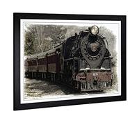 Big Box Art Framed Print of Vintage Steam Train (3) Design | Wall Art Picture | Home Decor for Kitchen, Living, Dining Room, Bedroom, Hallway, Office, Black, A2 / 24.5x18 Inch / 62x45cm