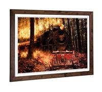 Big Box Art Framed Print of Vintage Steam Train (6) Design | Wall Art Picture | Home Decor for Kitchen, Living, Dining Room, Bedroom, Hallway, Office, Walnut, A2 / 24.5x18 Inch / 62x45cm