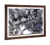 Big Box Art Framed Print of Vintage Steam Train (7) Design | Wall Art Picture | Home Decor for Kitchen, Living, Dining Room, Bedroom, Hallway, Office, Walnut, A2 / 24.5x18 Inch / 62x45cm