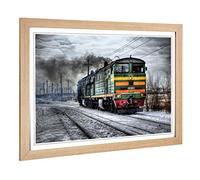 Big Box Art Framed Print of Vintage Steam Train (8) Design | Wall Art Picture | Home Decor for Kitchen, Living, Dining Room, Bedroom, Hallway, Office, Oak, A2 / 24.5x18 Inch / 62x45cm
