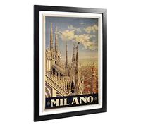 Big Box Art Framed Print of Vintage Travel Poster Milan Milano Design | Wall Art Picture | Home Decor for Kitchen, Living Room, Bedroom, Hallway, Black, A2 / 24.5x18 Inch / 62x45cm