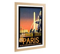 Big Box Art Framed Print of Vintage Travel Poster Paris (1) Design | Wall Art Picture | Home Decor for Kitchen, Living Room, Bedroom, Hallway, Oak, A2 / 24.5x18 Inch / 62x45cm