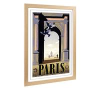 Big Box Art Framed Print of Vintage Travel Poster Paris (2) Design | Wall Art Picture | Home Decor for Kitchen, Living Room, Bedroom, Hallway, Oak, A2 / 24.5x18 Inch / 62x45cm