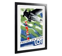 Big Box Art Framed Print of Vintage Travel Poster Polish Air Lines Design | Wall Art Picture | Home Decor for Kitchen, Living Room, Bedroom, Hallway, Black, A2 / 24.5x18 Inch / 62x45cm