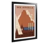 Big Box Art Framed Print of Vintage Travel Poster See America Montana Design | Wall Art Picture | Home Decor for Kitchen, Living Room, Bedroom, Hallway, Black, A2 / 24.5x18 Inch / 62x45cm