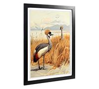 Big Box Art Framed Print of Vintage W Kuhnert Crowned Crane (2) Design | Wall Art Picture | Home Decor for Kitchen, Living Room, Bedroom, Hallway, Black, A2 / 24.5x18 Inch / 62x45cm