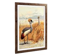 Big Box Art Framed Print of Vintage W Kuhnert Crowned Crane (2) Design | Wall Art Picture | Home Decor for Kitchen, Living Room, Bedroom, Hallway, Walnut, A2 / 24.5x18 Inch / 62x45cm