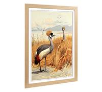 Big Box Art Framed Print of Vintage W Kuhnert Crowned Crane (2) Design | Wall Art Picture | Home Decor for Kitchen, Living Room, Bedroom, Hallway, Oak, A2 / 24.5x18 Inch / 62x45cm