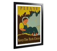 Big Box Art Framed Print of Vintage WPA Poster Keep The Park Clean (2) Design | Wall Art Picture | Home Decor for Kitchen, Living Room, Bedroom, Hallway, Black, A2 / 24.5x18 Inch / 62x45cm