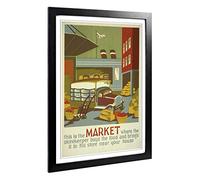 Big Box Art Framed Print of Vintage WPA Poster Market Design | Wall Art Picture | Home Decor for Kitchen, Living, Dining Room, Bedroom, Hallway, Office, Black, A2 / 24.5x18 Inch / 62x45cm