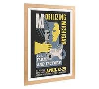 Big Box Art Framed Print of Vintage WPA Poster Mobilising Michigan Design | Wall Art Picture | Home Decor for Kitchen, Living Room, Bedroom, Hallway, Oak, A2 / 24.5x18 Inch / 62x45cm