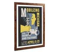 Big Box Art Framed Print of Vintage WPA Poster Mobilising Michigan Design | Wall Art Picture | Home Decor for Kitchen, Living Room, Bedroom, Hallway, Walnut, A2 / 24.5x18 Inch / 62x45cm