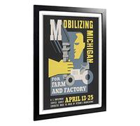 Big Box Art Framed Print of Vintage WPA Poster Mobilising Michigan Design | Wall Art Picture | Home Decor for Kitchen, Living Room, Bedroom, Hallway, Black, A2 / 24.5x18 Inch / 62x45cm