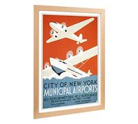 Big Box Art Framed Print of Vintage WPA Poster Municipal Airports Design | Wall Art Picture | Home Decor for Kitchen, Living Room, Bedroom, Hallway, Oak, A2 / 24.5x18 Inch / 62x45cm