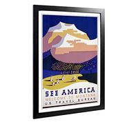 Big Box Art Framed Print of Vintage WPA Poster See America Montana (1) Design | Wall Art Picture | Home Decor for Kitchen, Living Room, Bedroom, Hallway, Black, A2 / 24.5x18 Inch / 62x45cm