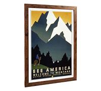 Big Box Art Framed Print of Vintage WPA Poster See America Montana (2) Design | Wall Art Picture | Home Decor for Kitchen, Living Room, Bedroom, Hallway, Walnut, A2 / 24.5x18 Inch / 62x45cm
