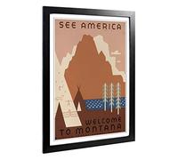 Big Box Art Framed Print of Vintage WPA Poster See America Montana Design | Wall Art Picture | Home Decor for Kitchen, Living Room, Bedroom, Hallway, Black, A2 / 24.5x18 Inch / 62x45cm